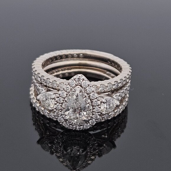 14KT White Gold Pear Diamond 3 Piece Wedding Ring Set 2.58TCW Size 7 - Picture 10 of 16